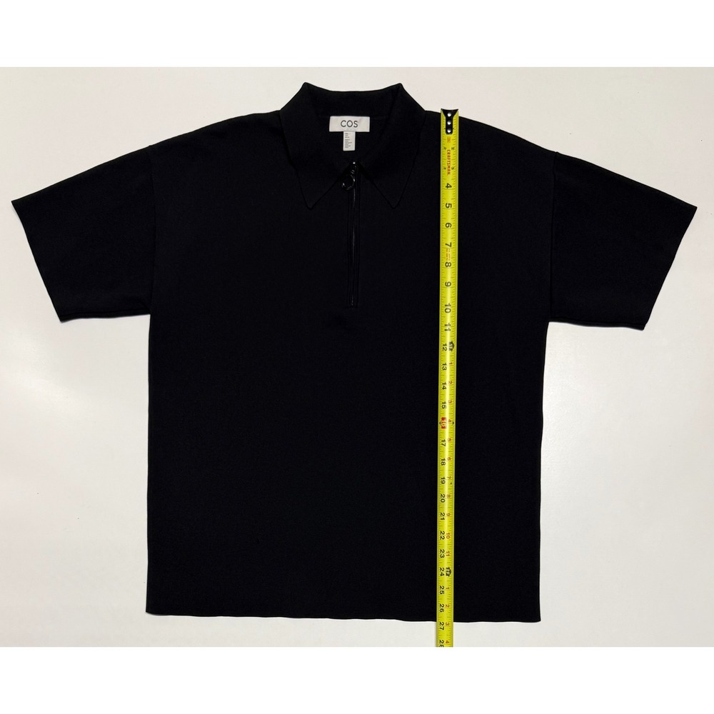 COS Mens Black Knit Quarter Zip Polo Shirt Short Sleeve Ring Pull Size S